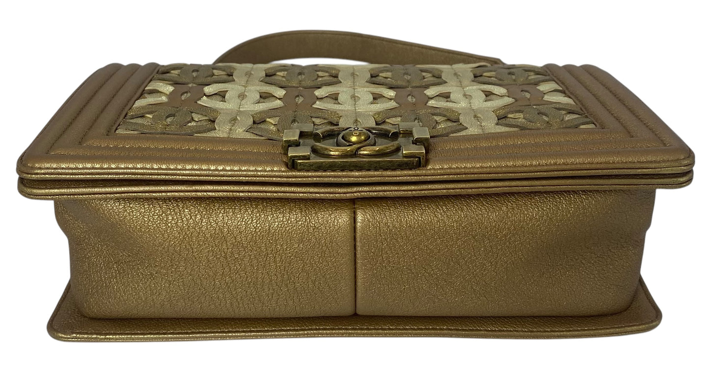 Chanel 15C Metallic Gold CC Cut Out Old Medium Boy Bag