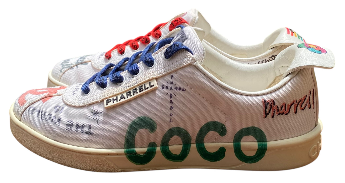 CHANEL X PHARRELL WILLIAMS Canvas Womens White Multicolor Sneakers EU 37