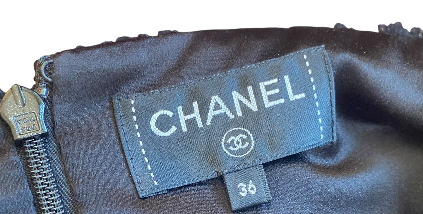 Chanel 17A Paris Black Wool Silver Metallic Trim Skirt FR 36