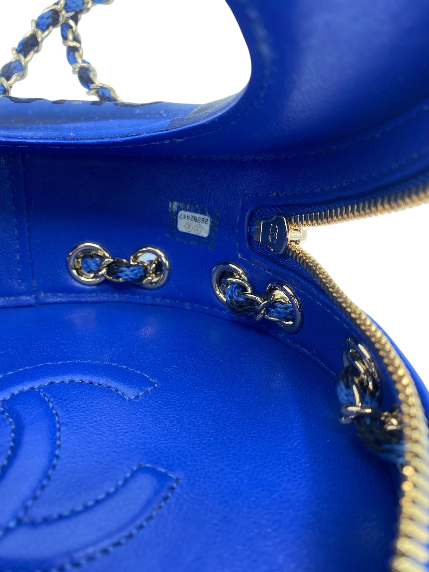 CHANEL 19C LA PAUSA COCO LIFESAVER MINAUDIÈRE BAG BLUE & BLACK WITH CHAMPAGNE GOLD HARDWARE