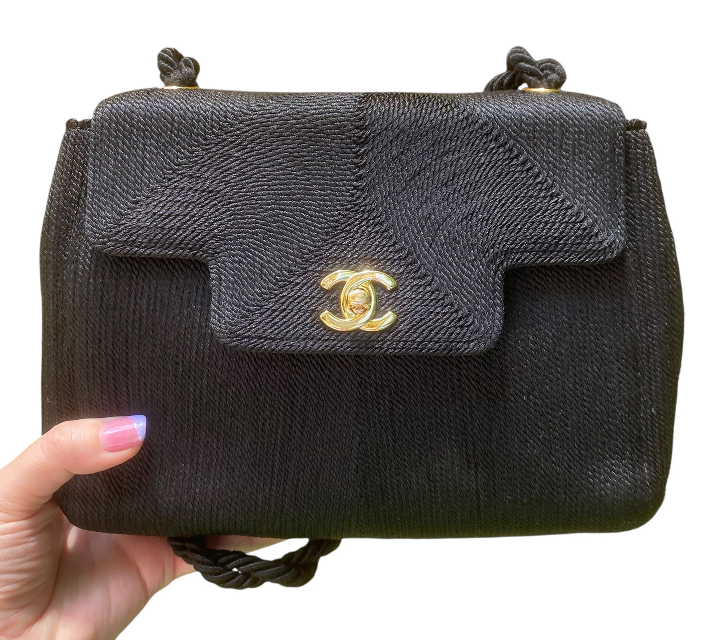 Vintage Chanel 1997 Silk Rope Woven Kelly Flap Bag 24K Gold Hardware
