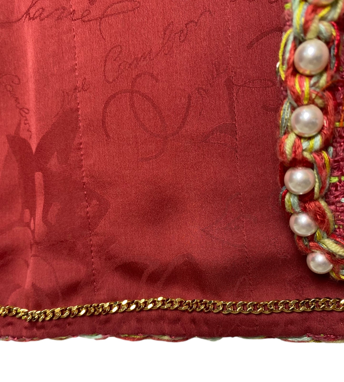 Chanel 17S Red Multicolor Pearl Trim Tweed Waistcoat Vest FR 40