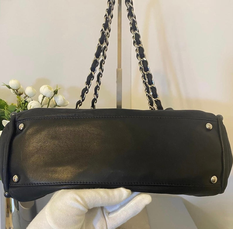 Chanel Small Black Soft Lambskin Leather Pearl Obsession Tote SHW