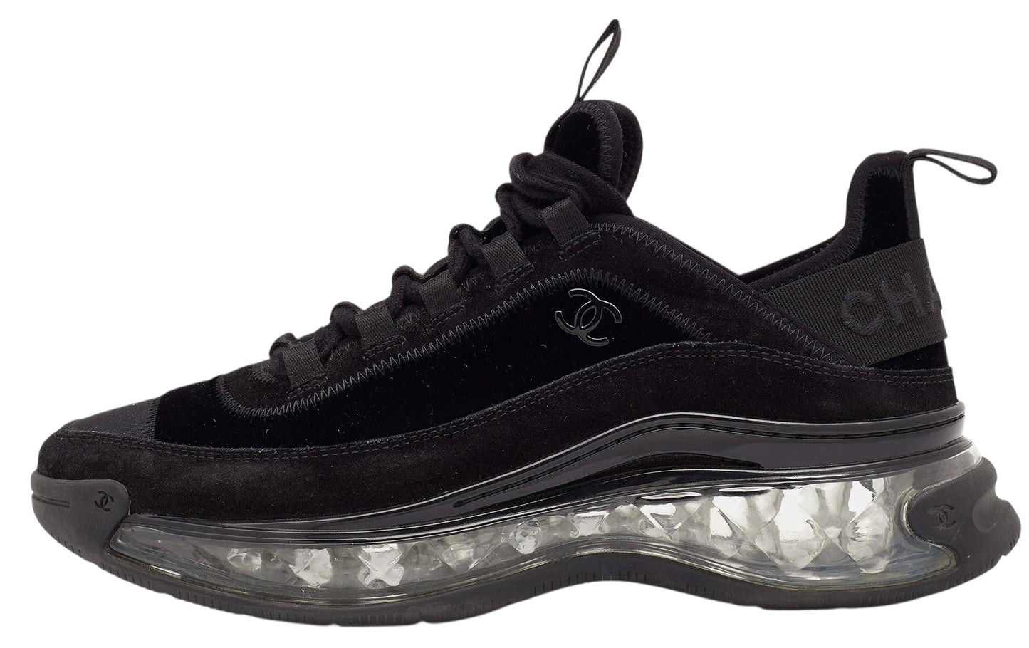 Chanel 20A Black Velvet and Suede Grosgrain CC Sneakers EU 41