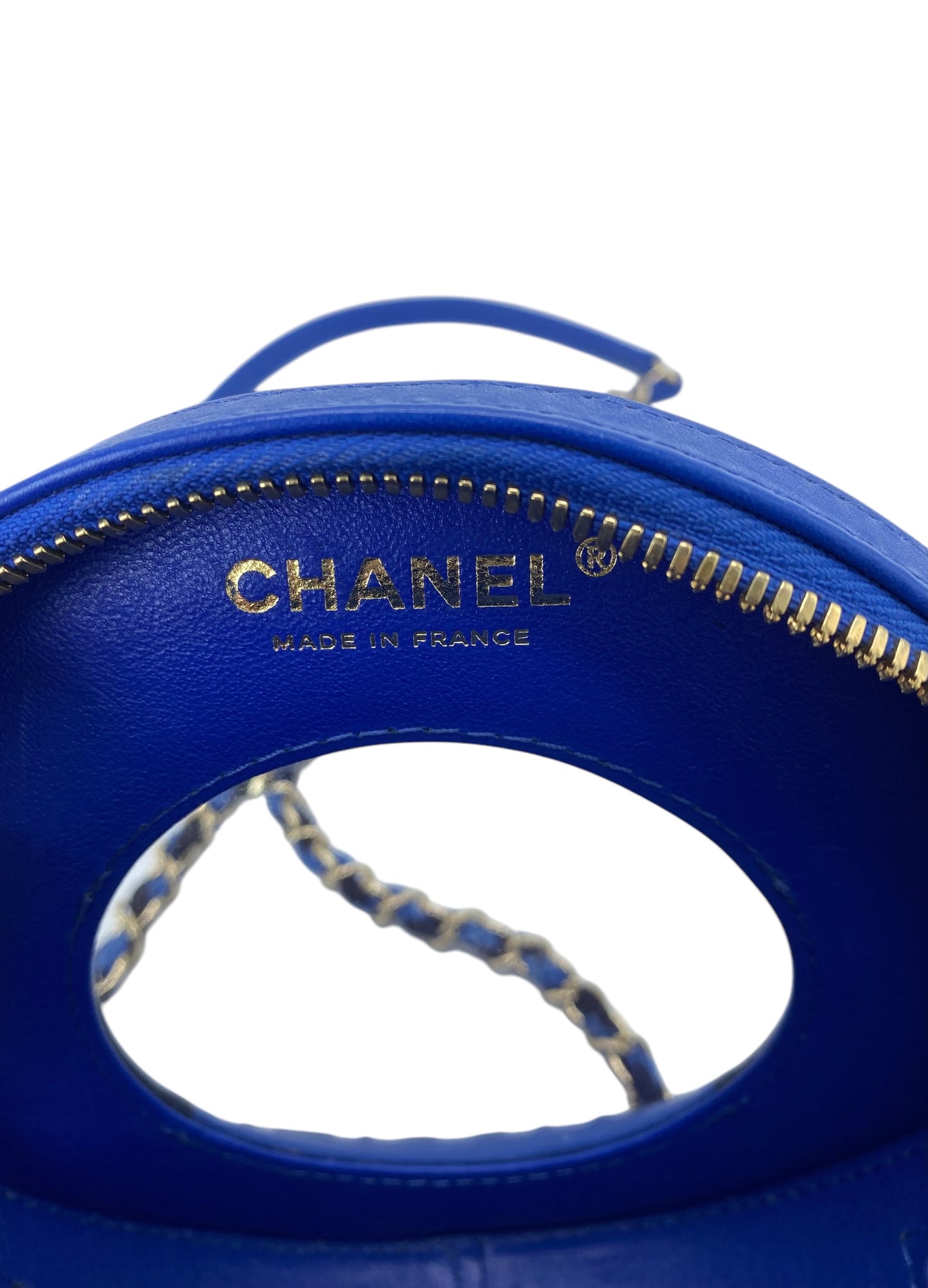 CHANEL 19C LA PAUSA COCO LIFESAVER MINAUDIÈRE BAG BLUE & BLACK WITH CHAMPAGNE GOLD HARDWARE