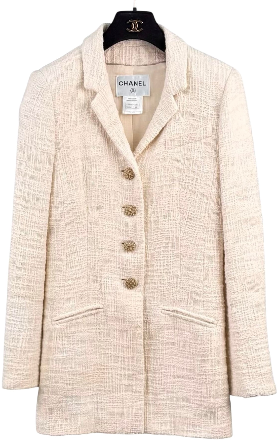 Chanel 12A Paris-Bombay Runway Ivory Ecru Cotton Blazer Long Jacket FR 38