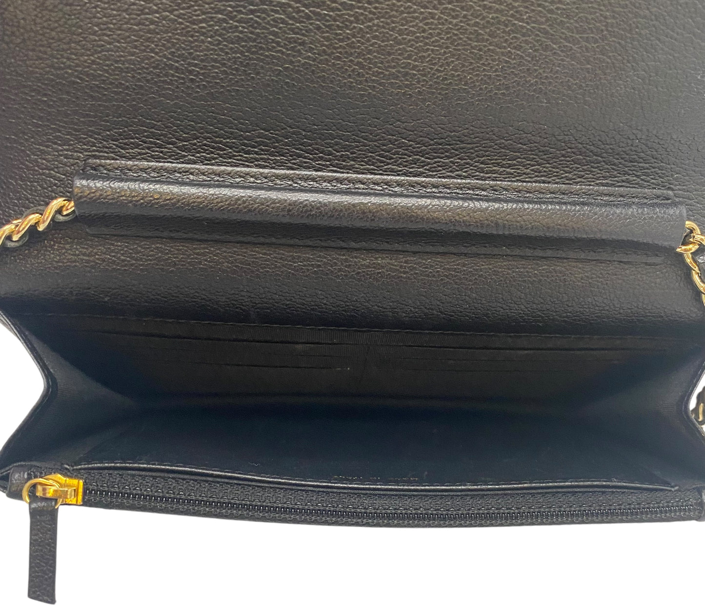 Chanel Grained Black Leather Camellia Wallet On Chain WOC Shoulder Bag GHW