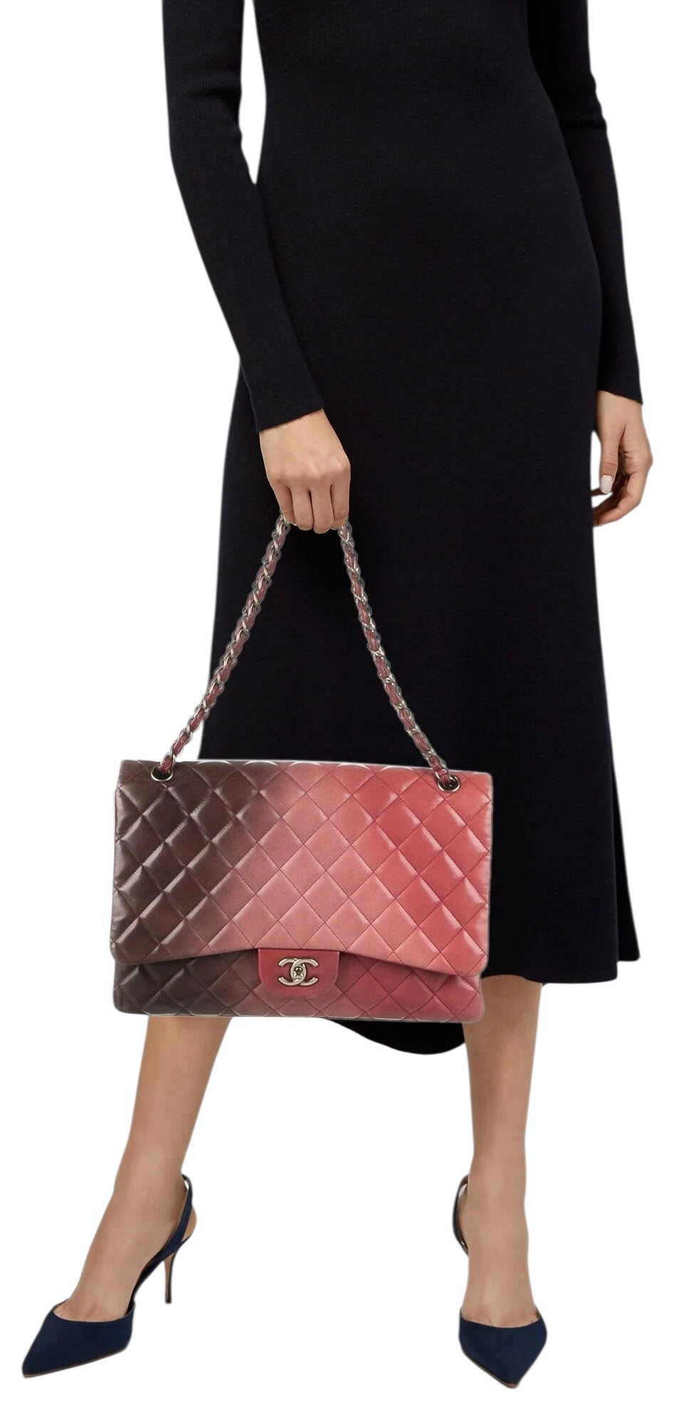 Chanel Maxi Ombre Degradé Pink Burgundy Quilted Leather Classic Single Flap Bag