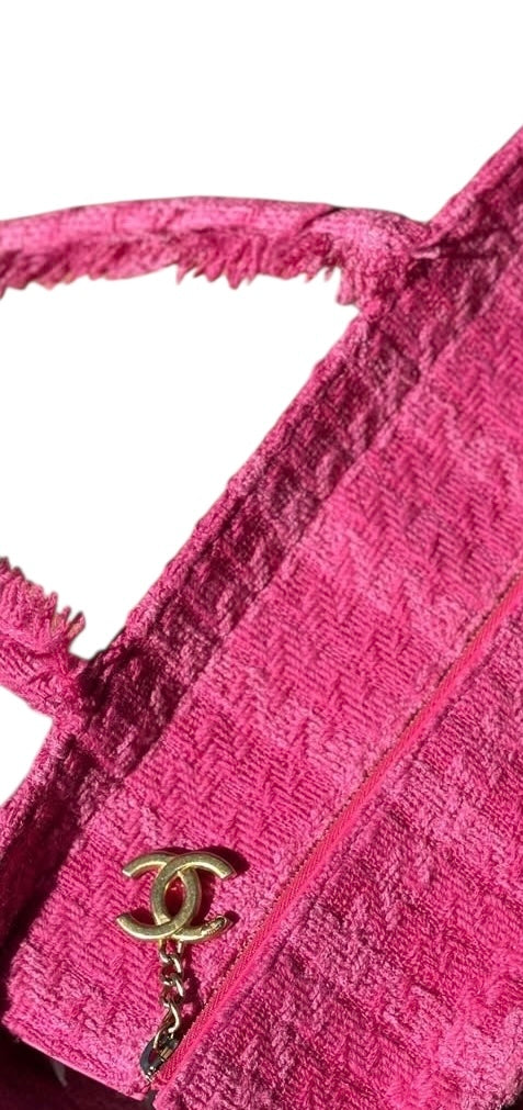 Chanel 19K Giant Large Logo Pink Fuscia Wool Tweed Shopping Bag GHW