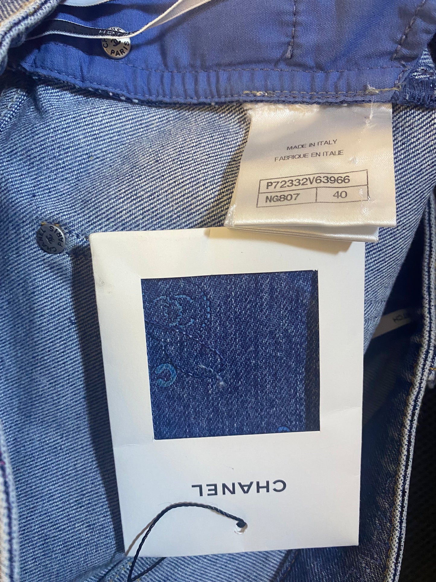 CHANEL 22P Blue & Multicolor Printed Stretch Denim Jeans FR 40