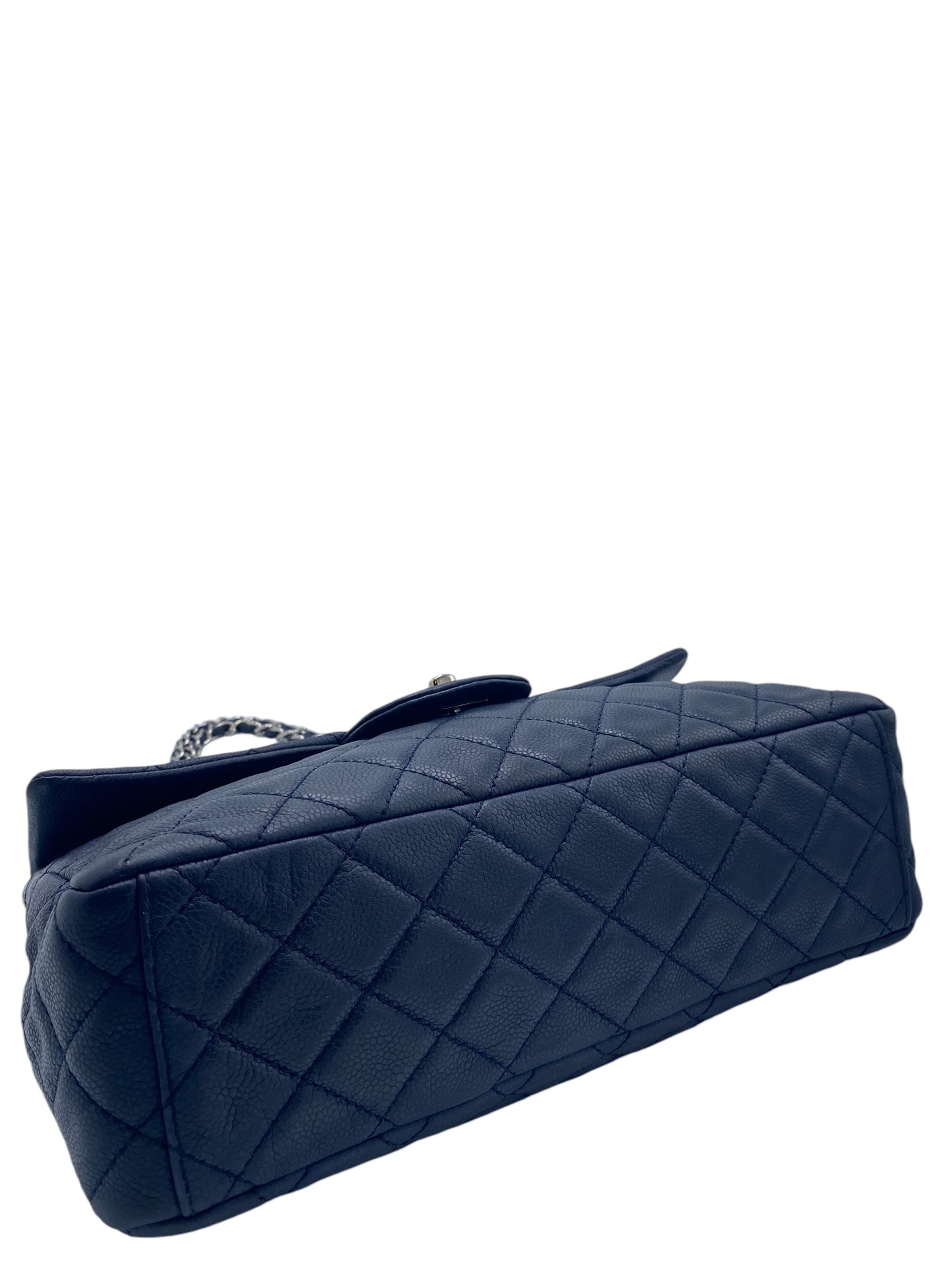 Chanel Navy Blue Soft Caviar Maxi Classic Flap Bag Silver Hardware SHW