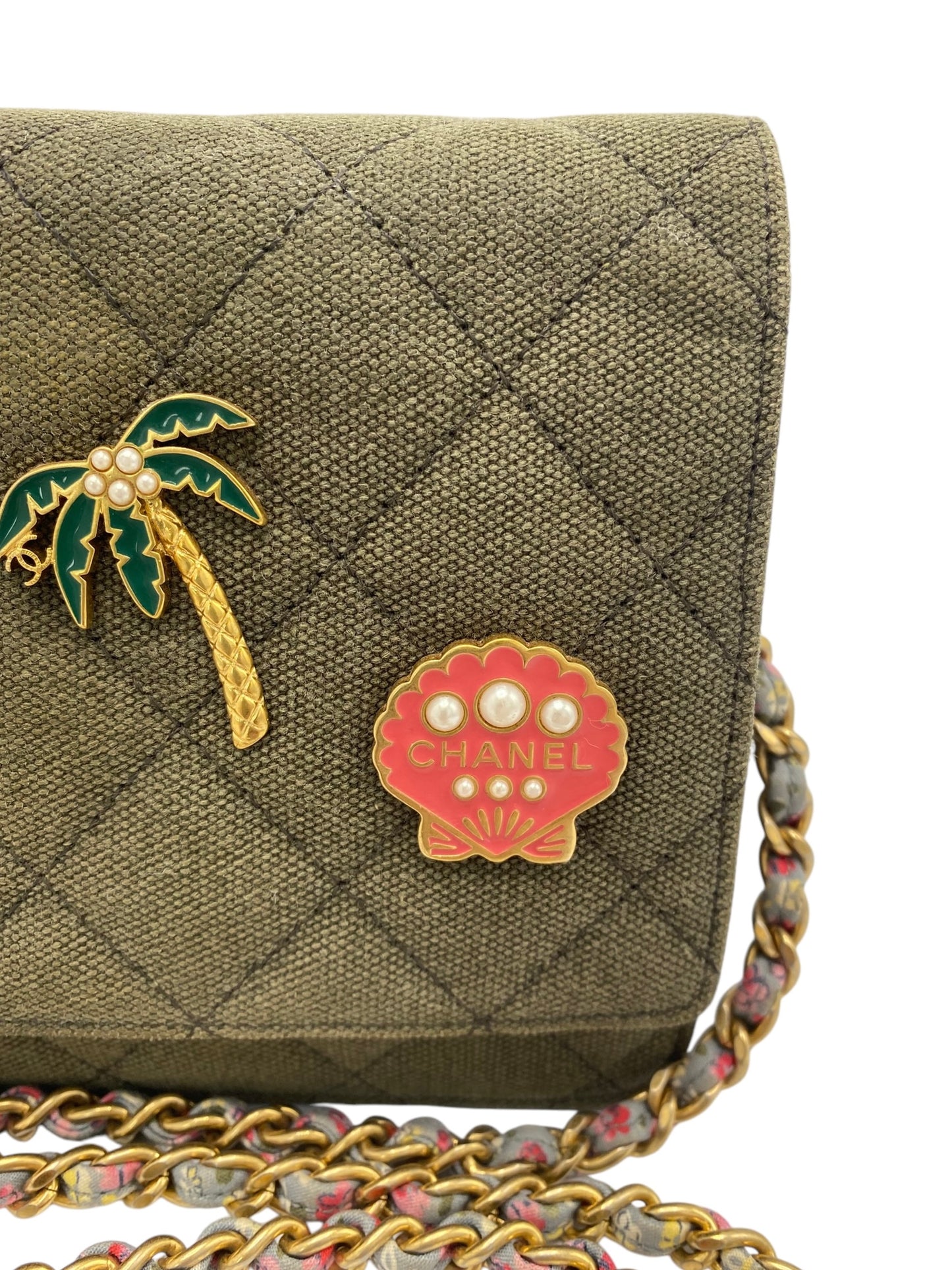 Chanel 17C Paris-Cuba Charms Military Green Canvas WOC Clutch Wallet on Chain