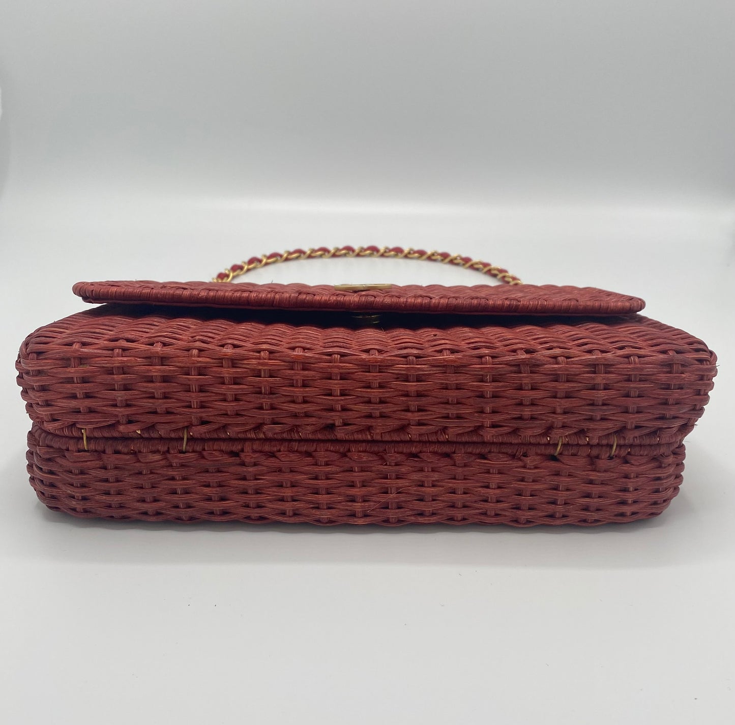 Chanel Extremely Rare 2001 Spring Red Wicker Basket Classic Flap Handbag with Matte Gold Hardware