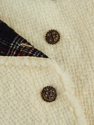 CHANEL 13A PARIS EDINBURGH ECRU TWEED JACKET GRIPOIX BUTTONS FR 44