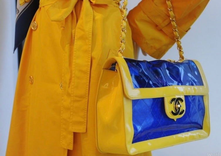 Extremely Rare Gem! 95P Barbie Bicolor Yellow and Blue Vinyl Maxi PVC Patent Flap Bag!