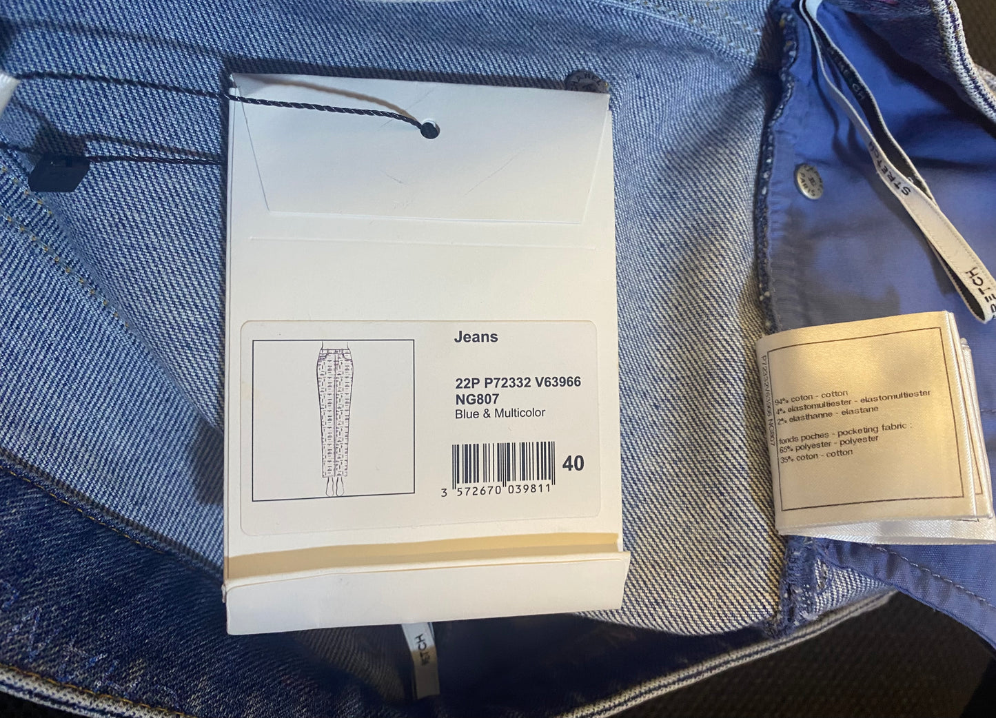 CHANEL 22P Blue & Multicolor Printed Stretch Denim Jeans FR 40