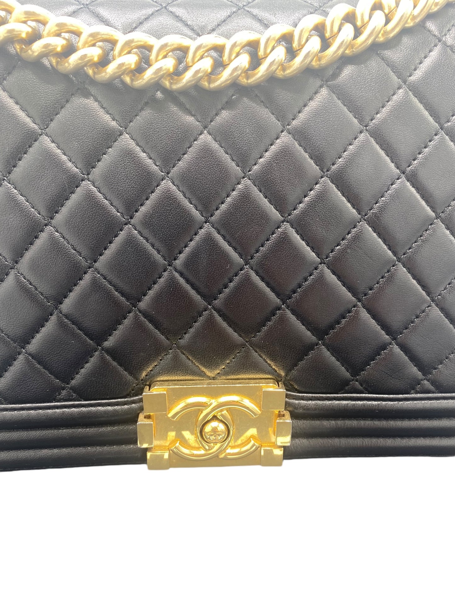 Chanel Boy Bag New Medium in Quilted Black Calfskin Gold Hardware GHW