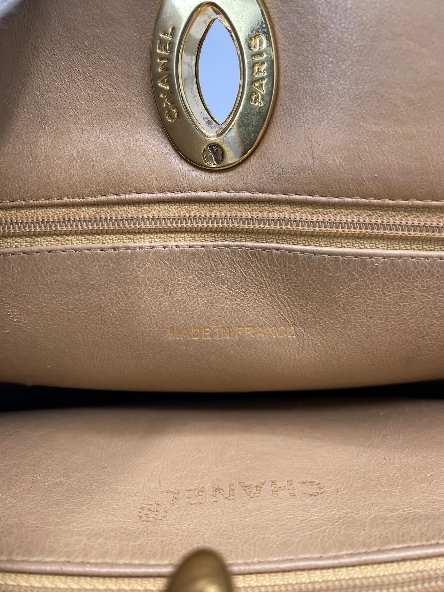 Chanel 90s Vintage 24K Big CC Beige Lambskin Pocket Chain Tote Bag