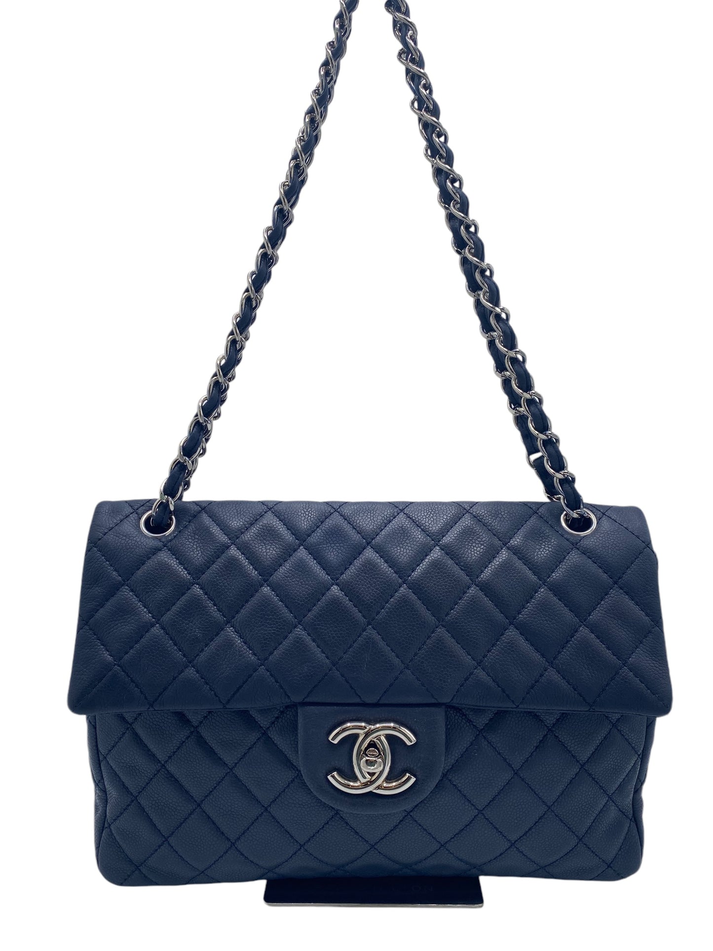 Chanel Navy Blue Soft Caviar Maxi Classic Flap Bag Silver Hardware SHW
