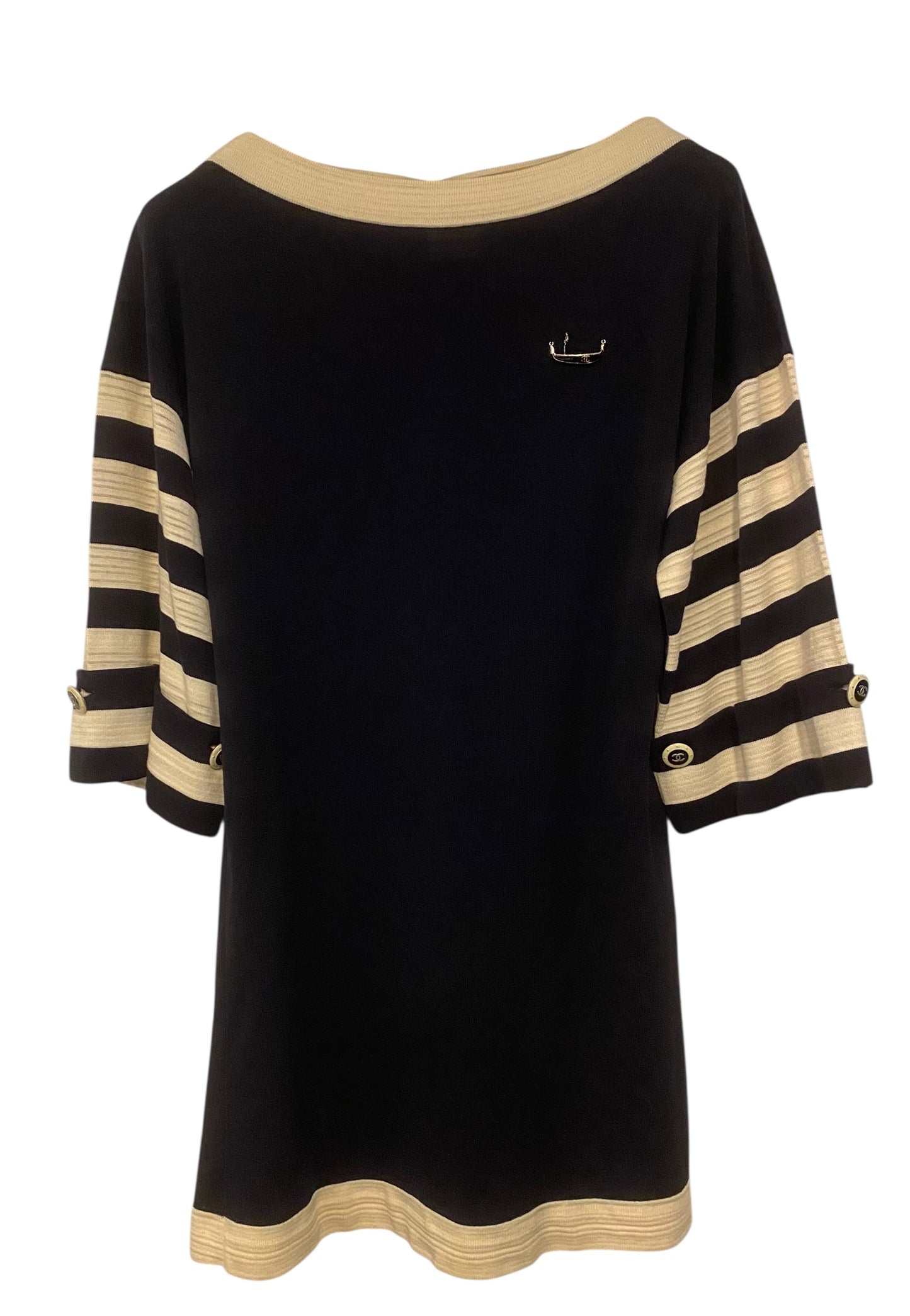 Chanel 14C Navy Blue White Gondola Motif CC Buttons Dress FR 36
