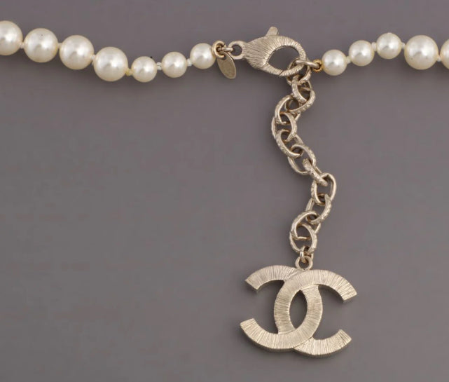 Chanel 14A Supermarket Collection Classic Pearl CC Long Strand Gold Tone Necklace