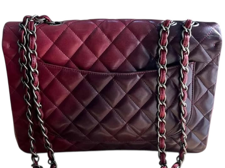 Chanel Ombre Degradé Pink Burgundy Quilted Leather Jumbo Classic Single Flap Bag