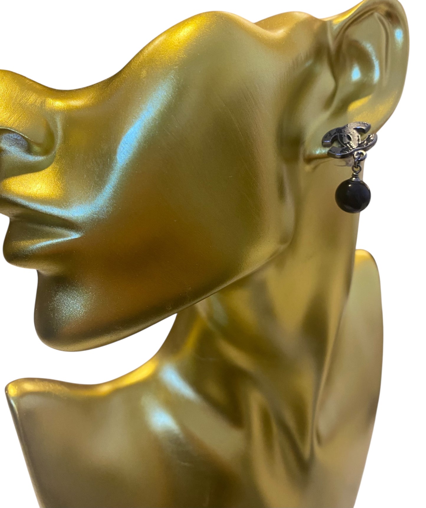 Chanel 13K ‘Globalization’ CC World Map Globe Black Ruthenium Drop Earrings