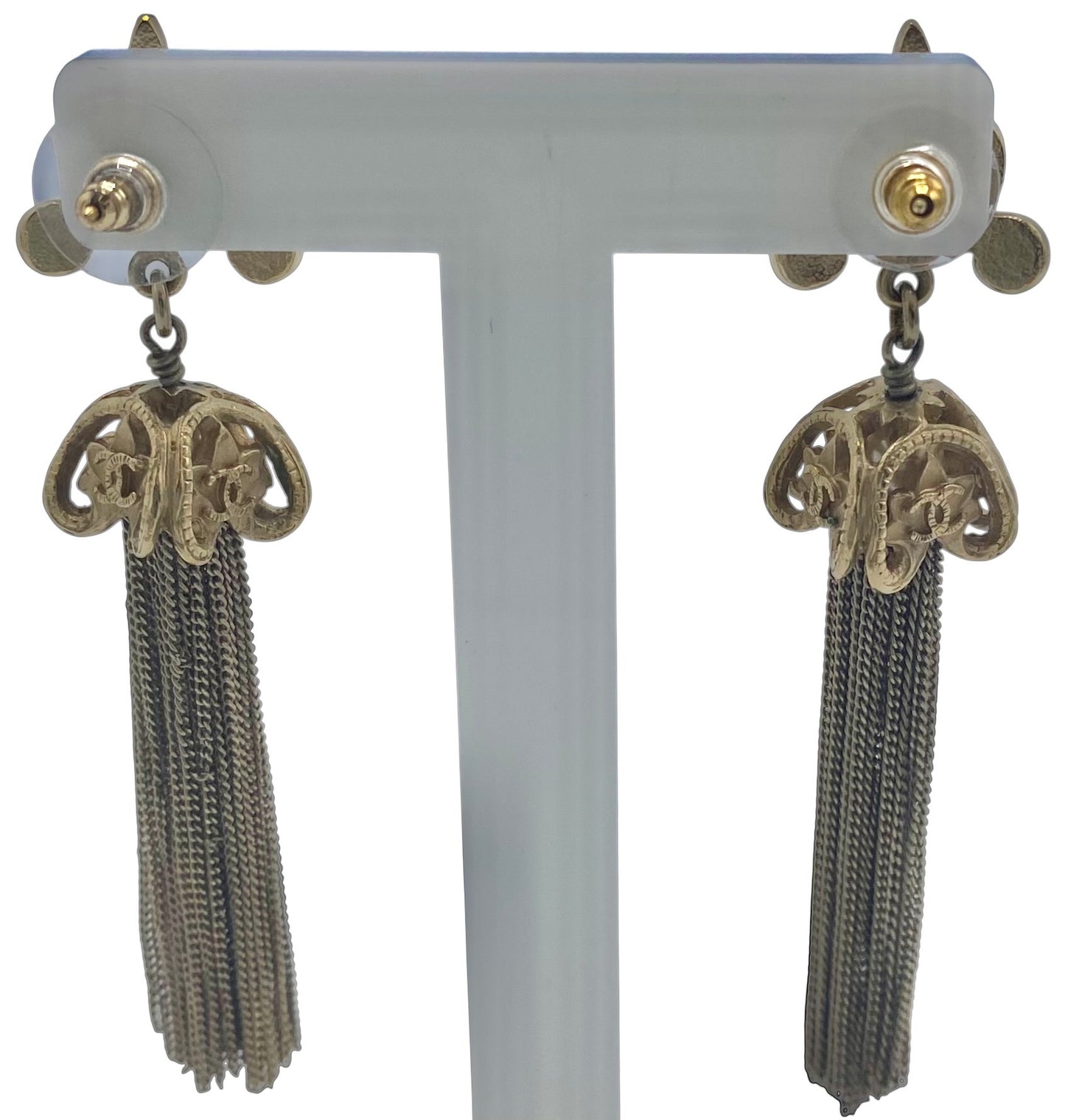 RARE Chanel 10A Paris Shanghai Gold-Tone Red Enamel Long Chain Tassel Drop Earrings