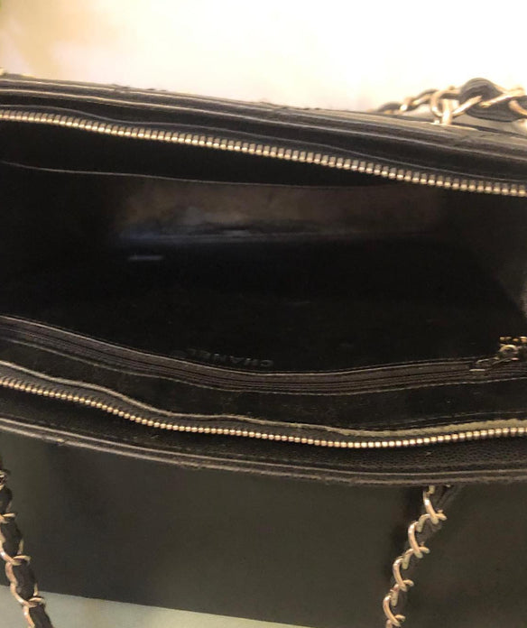 Chanel Vintage 1998 Black Caviar Leather Medium Tote with Silver Hardware