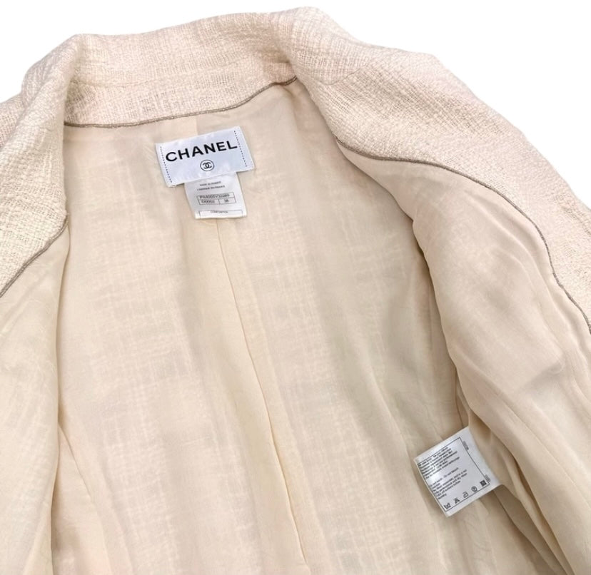 Chanel 12A Paris-Bombay Runway Ivory Ecru Cotton Blazer Long Jacket FR 38