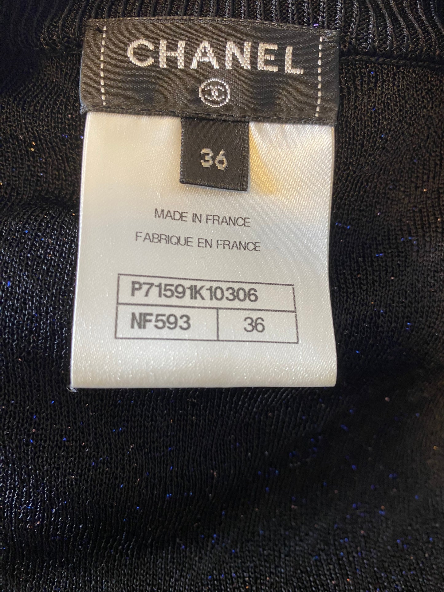 Stunning Chanel 21K Beaded Crystal Sequin Navy Black Iridescent Jumpsuit FR 36