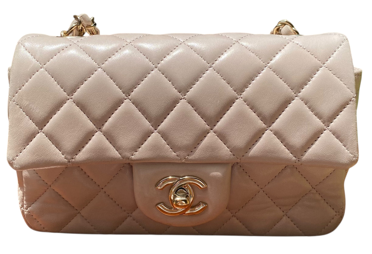 Chanel Light Nude Pink Lambskin Quilted Mini Classic Flap Bag Champagne Hardware