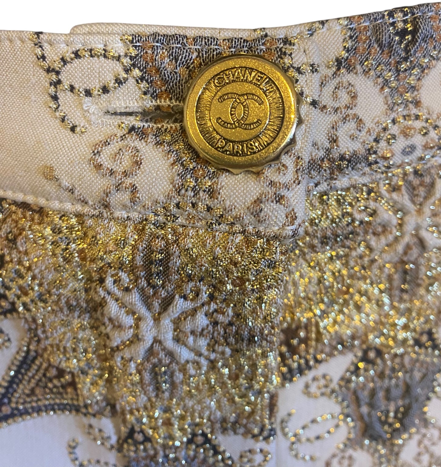 Rare Chanel 06P Ecru Gold Metallic Bermuda Shorts FR 38