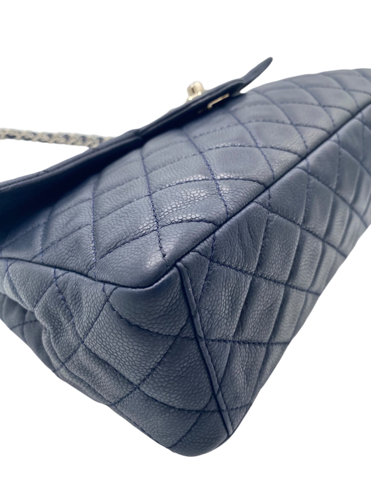 Chanel Navy Blue Soft Caviar Maxi Classic Flap Bag Silver Hardware SHW