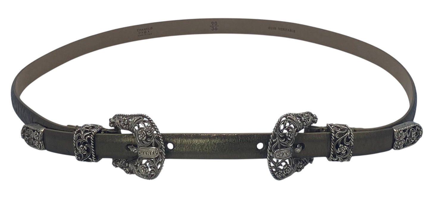 Rare Chanel 14A Paris Dallas metallic gold leather western belt Size 90/36