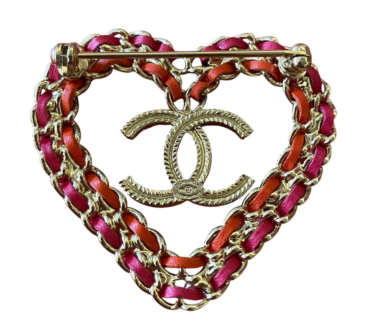 Chanel 2018 CC Heart Lambskin Chain Brooch