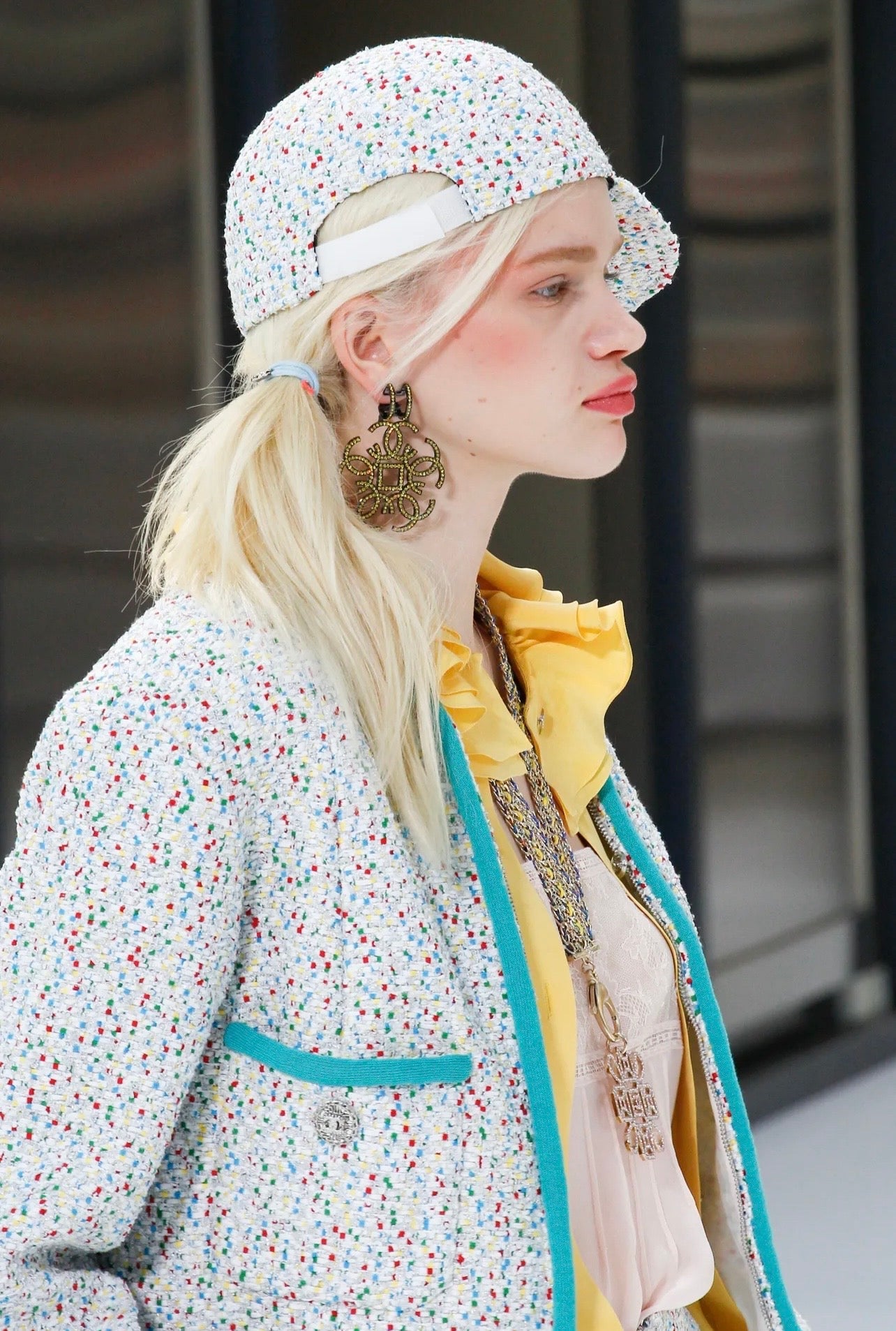 Chanel 17S Runway Yellow Crystal Oversized CC Clip On Statement Earrings