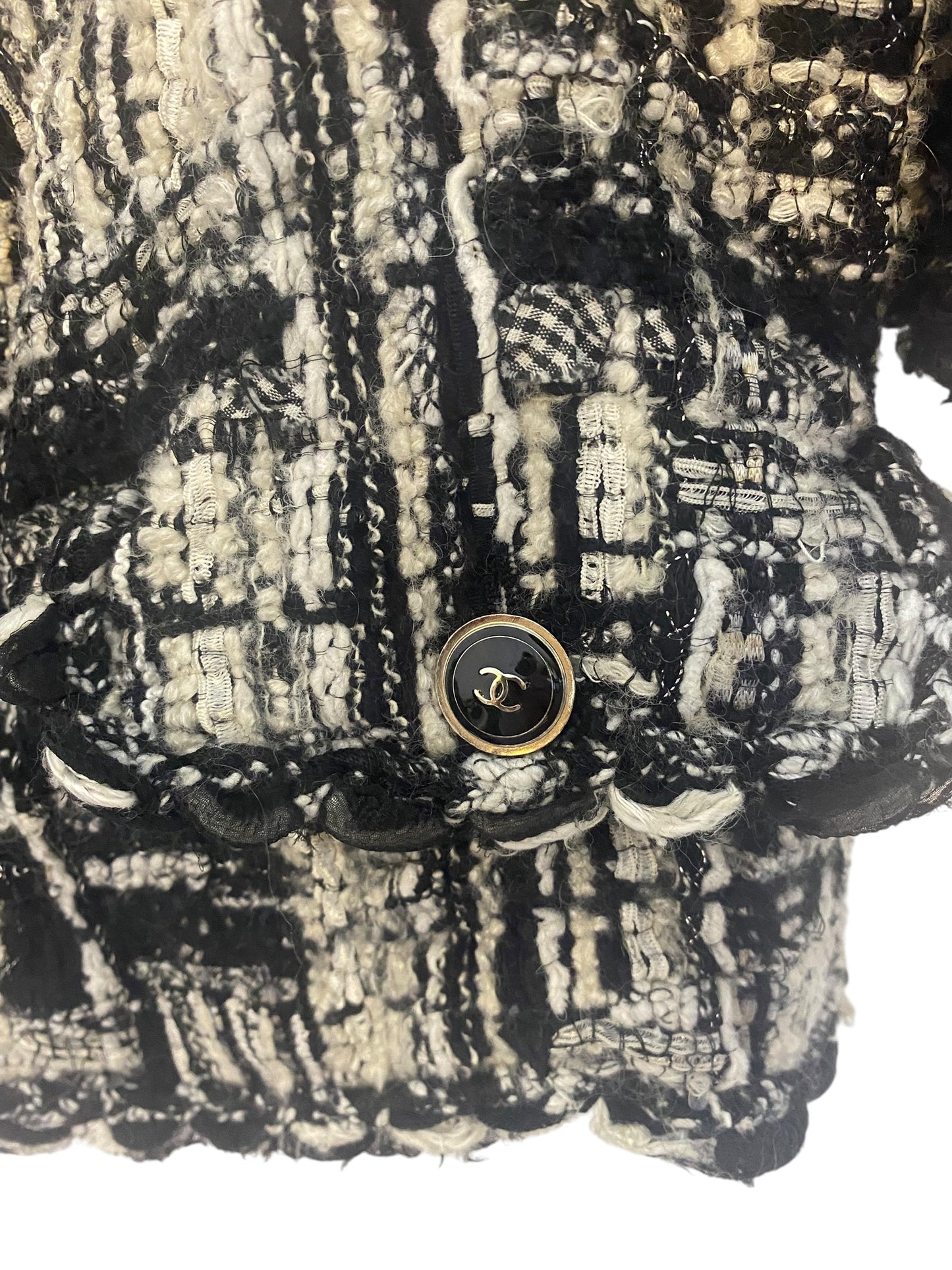 Chanel 07C Runway Fantasy Tweed Black White Short Jacket FR 38/40