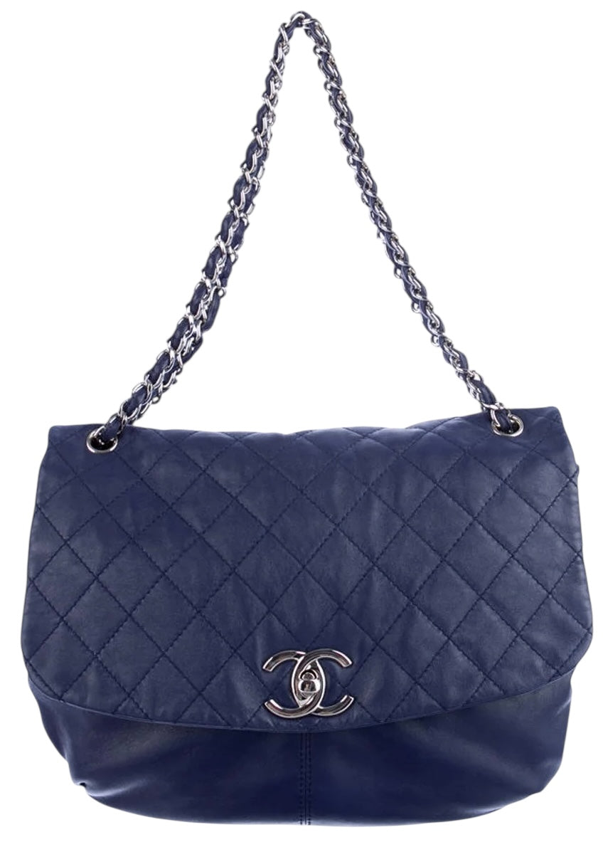 Chanel 13C Blue Lambskin Quilted Large Trianon Messenger Flap Handbag