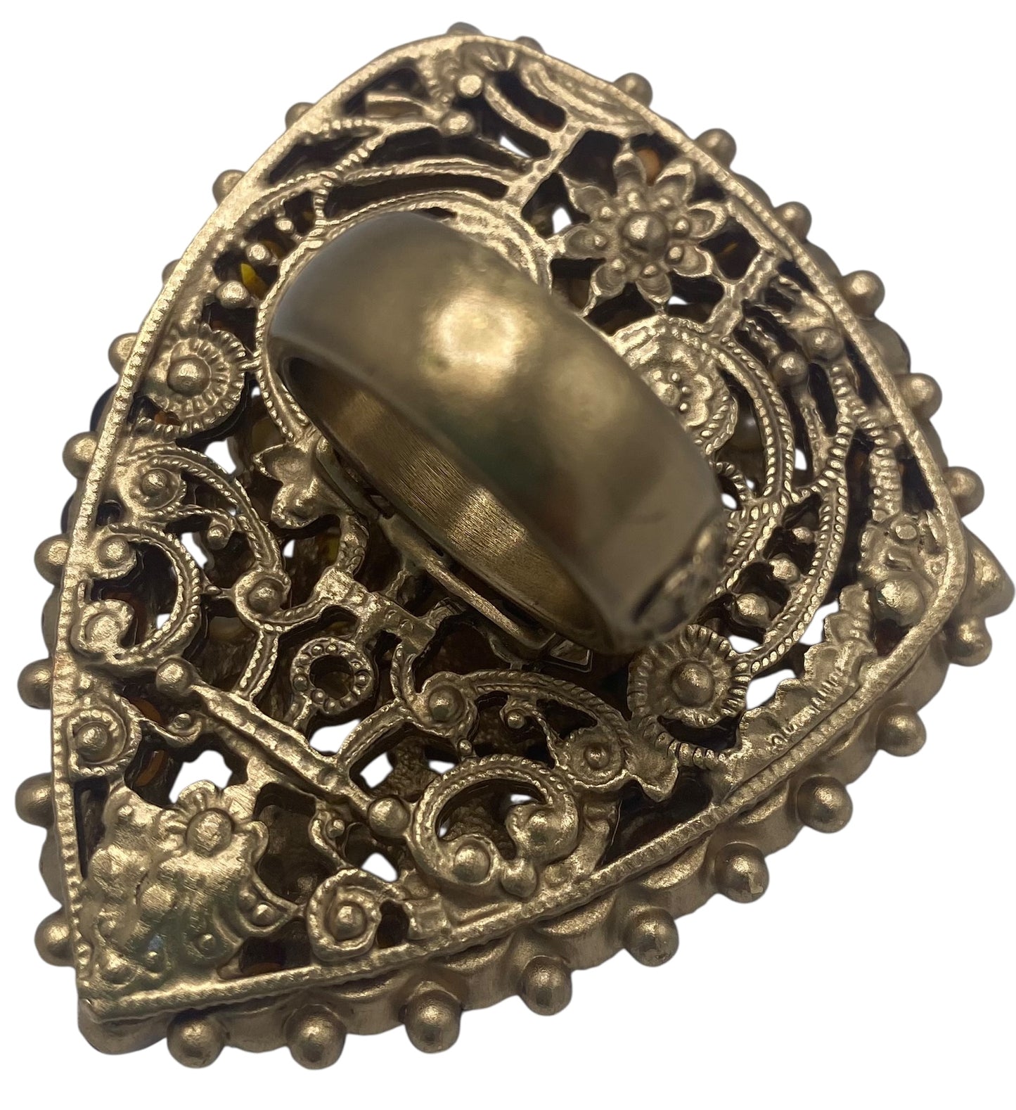 Rare XL 11C Saint Tropez Runway Statement Gold Gripoix Pearl Ring Size US 6 EU 52