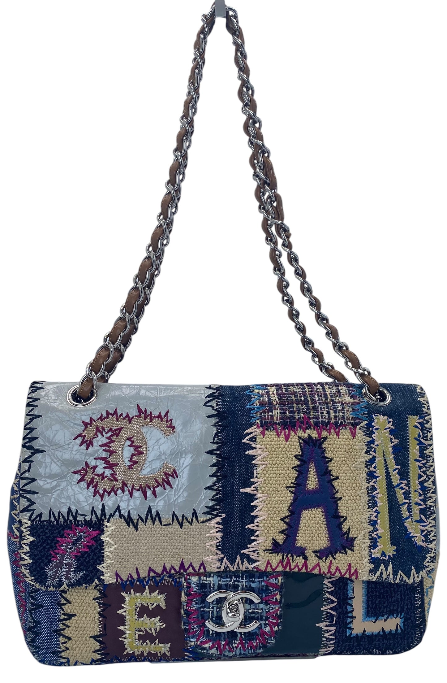 Chanel Multicolor Patchwork Jumbo Classic Single Turn-Lock Flap Bag