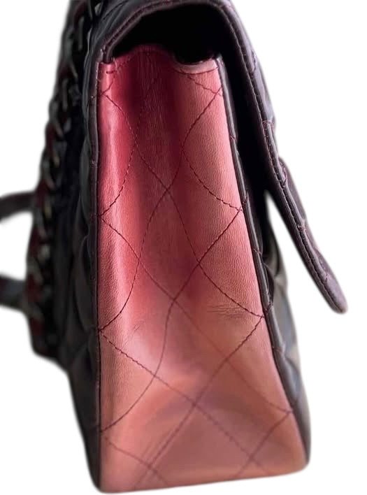 Chanel Ombre Degradé Pink Burgundy Quilted Leather Jumbo Classic Single Flap Bag