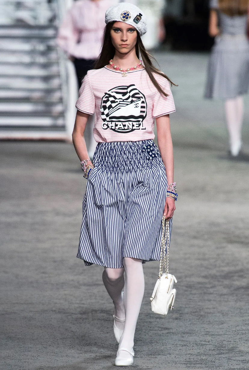 Chanel 19C La Pausa Runway Blue Blouse Top Shirt FR 34