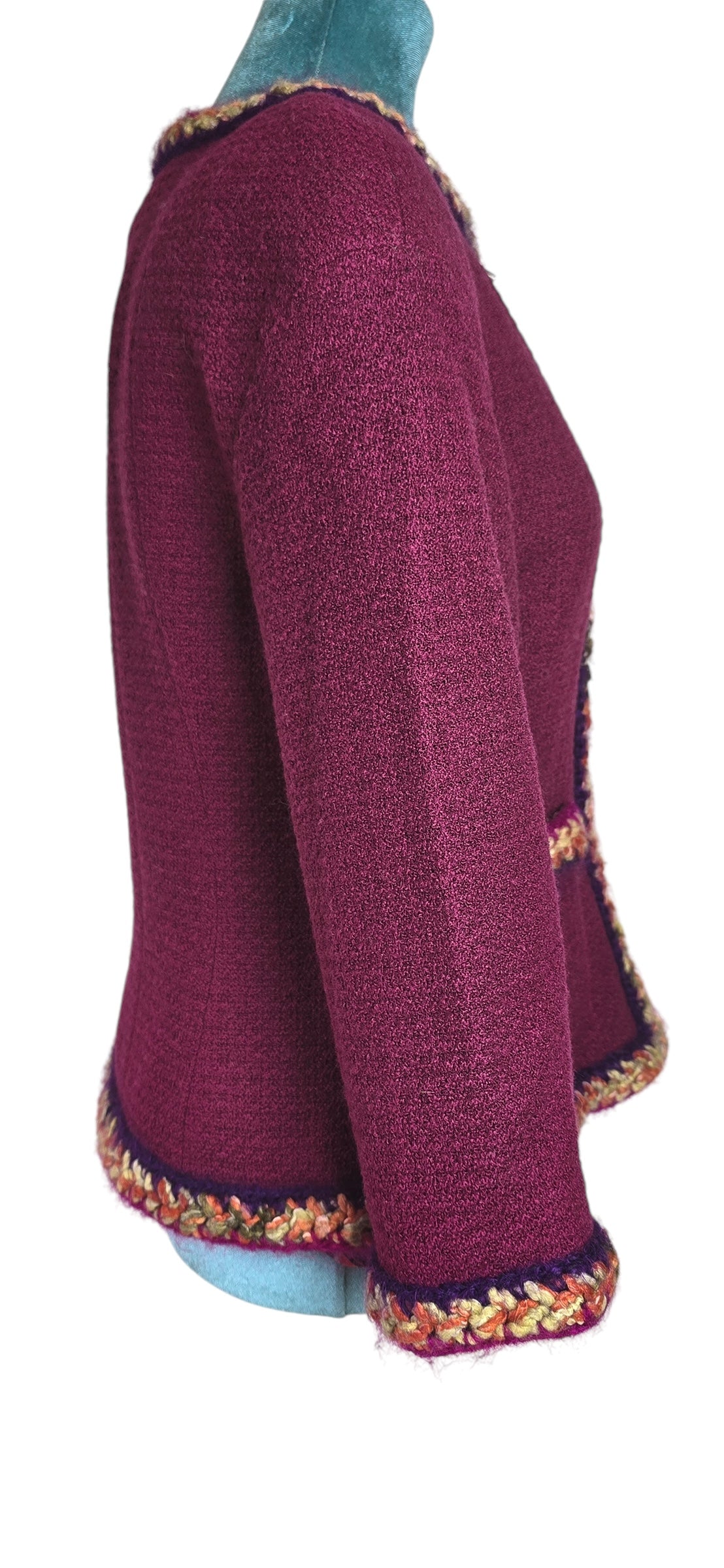 Chanel 14A Supermarket Collection Raspberry Jacket FR 38 and Multicolor Matching Silk Blouse SET FR 38