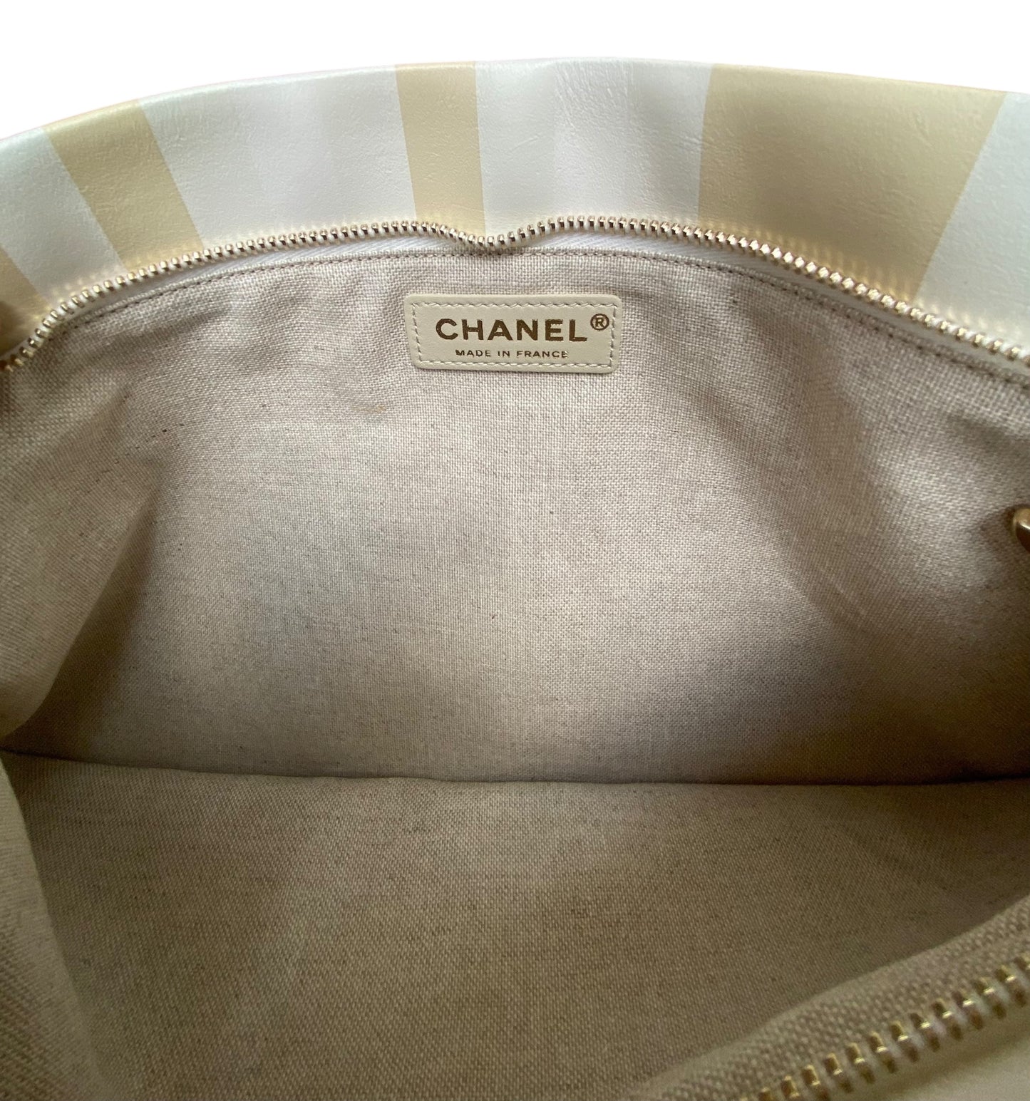 Rare Chanel Runway 18C Paris Greece XL Striped Lambskin & Canvas Clutch Bag