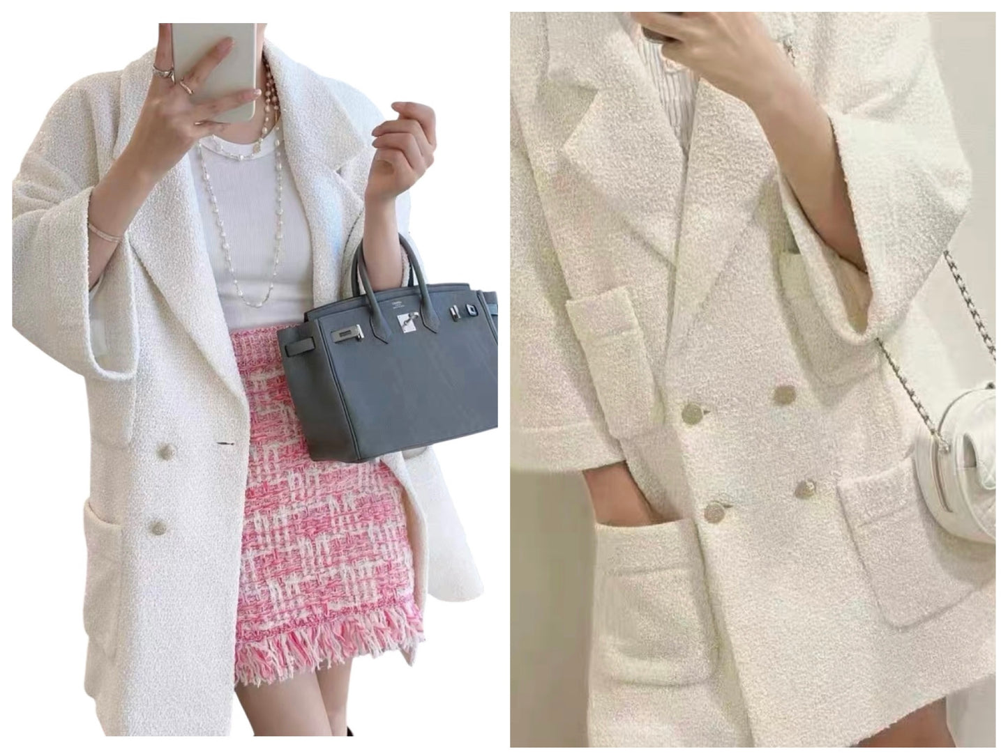 Chanel NWT 22S Runway Ecru Tweed Boucle Coat Jacket FR 42