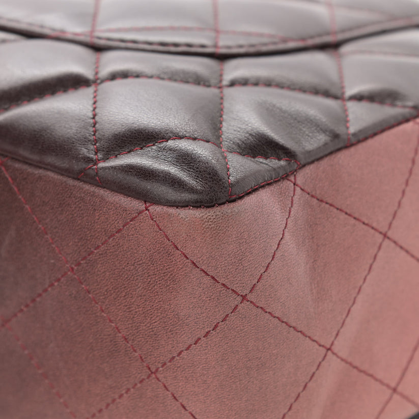 Chanel Maxi Ombre Degradé Pink Burgundy Quilted Leather Classic Single Flap Bag