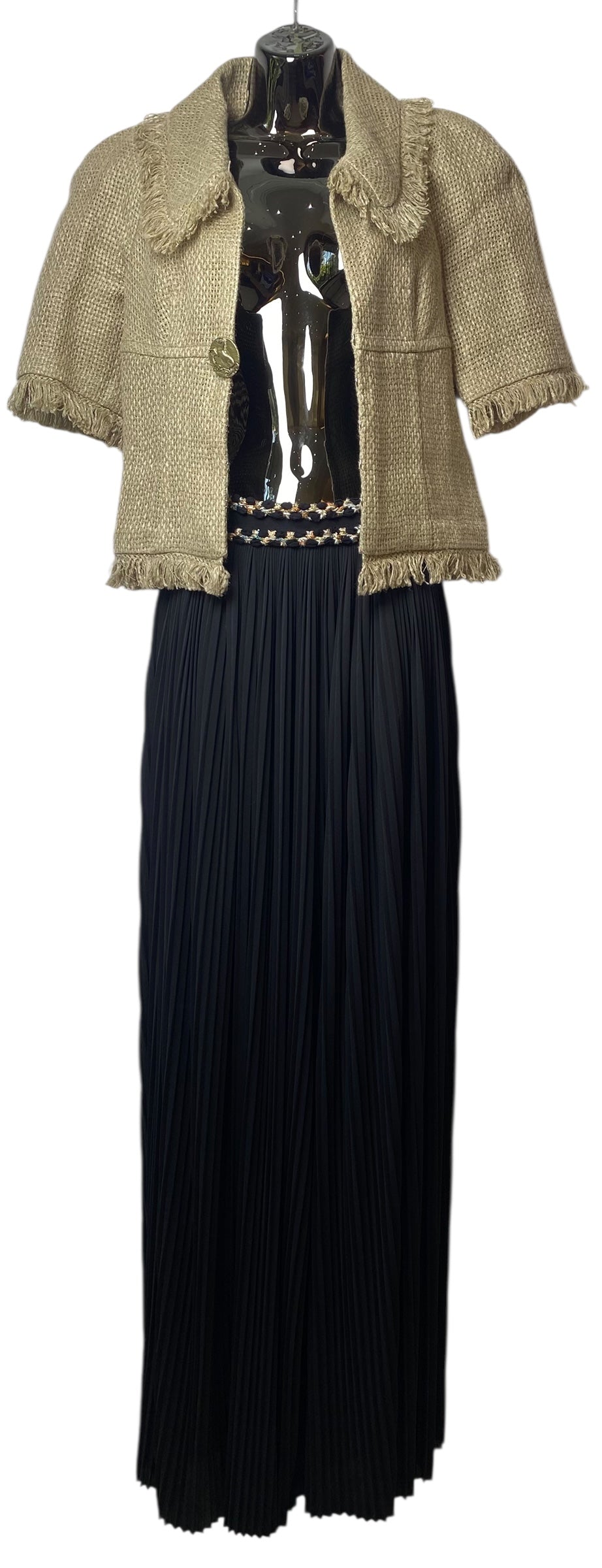 Chanel 18C Paris Greece Black Tweed Trim Palazzo Oversized Wide Leg Pants FR 36