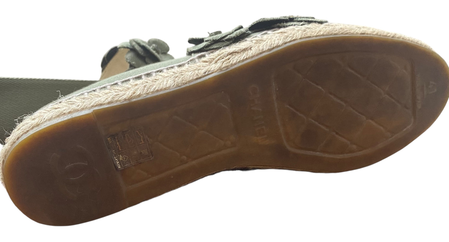 Chanel 17C Coco Cuba Camellia Khaki Green Espadrilles EU 41