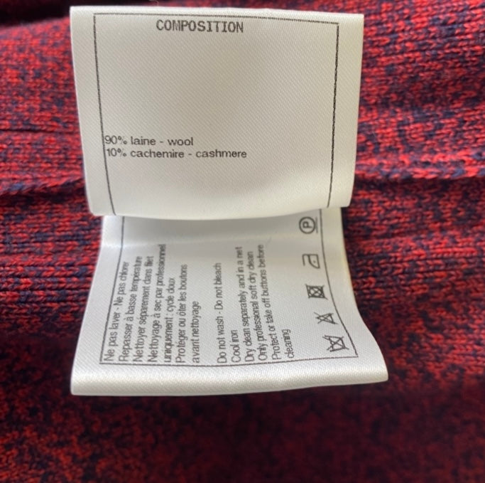 Chanel 2019 Burgundy Navy Wool Cashmere Tweed Trim CC Buttons Dress FR 40
